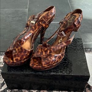 Baby Phat Brown Tortoiseshell Platform Slingback Heels